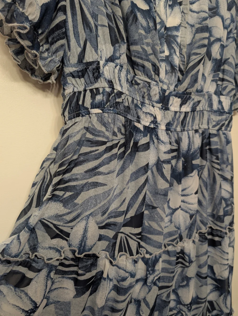 Kate and Lily Woman Blue Floral Tiered Midi Dress 14W Boho Tropical Chiffon - Picture 6 of 8